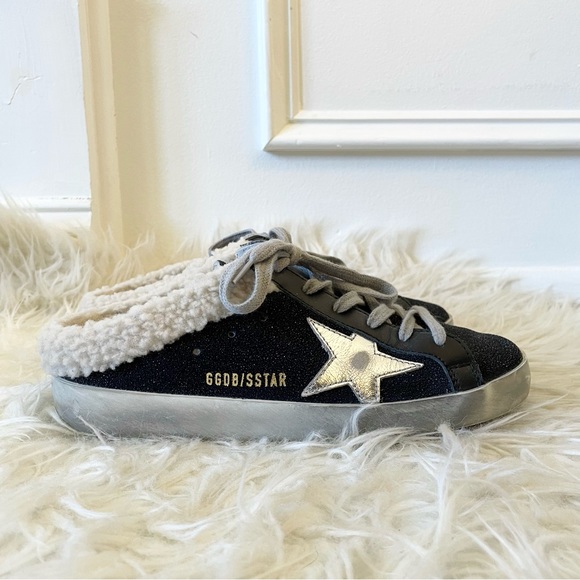Golden Goose Superstar Sabot Sneaker Shearling Lined Black Silver Beige size 36 - Picture 2 of 16